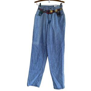 VTG STEEL Jeans Colorblock Plaid Pocket High Waist Mom Denim USA Womens 7